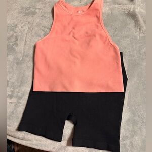 NUX Workout Active High Waisted Bike Short in Black And Tank Medium